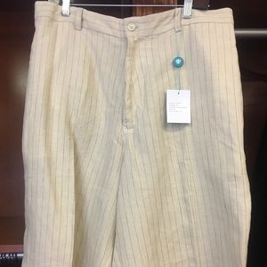 Toscano Tan Striped 100% Linen Shorts Sz 40 NWT